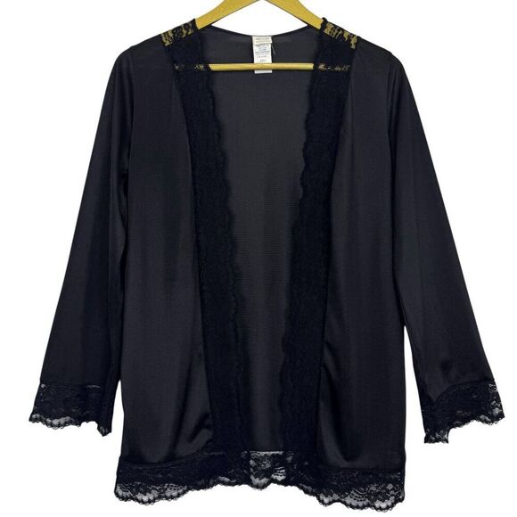 Vintage Undercover Wear Lace Trim Open Robe Cardigan Size M Black Whimsigoth Y2K - Picture 1 of 6